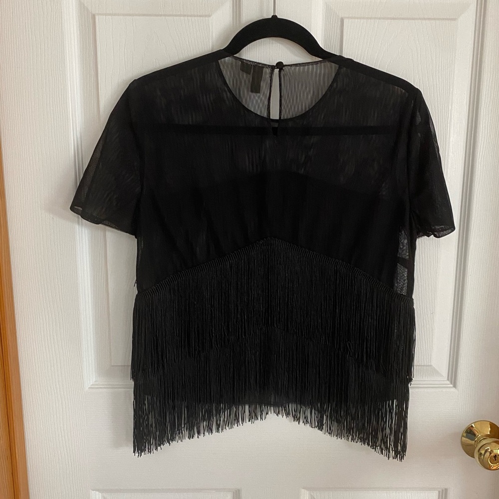 ASOS Black Fringe Mesh Top